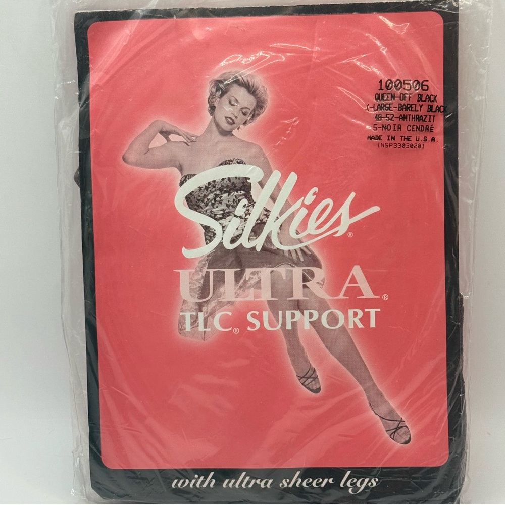 Vintage Silkies Hosiery Ultra TLC Support XL Barely Black Made In The USA NEW